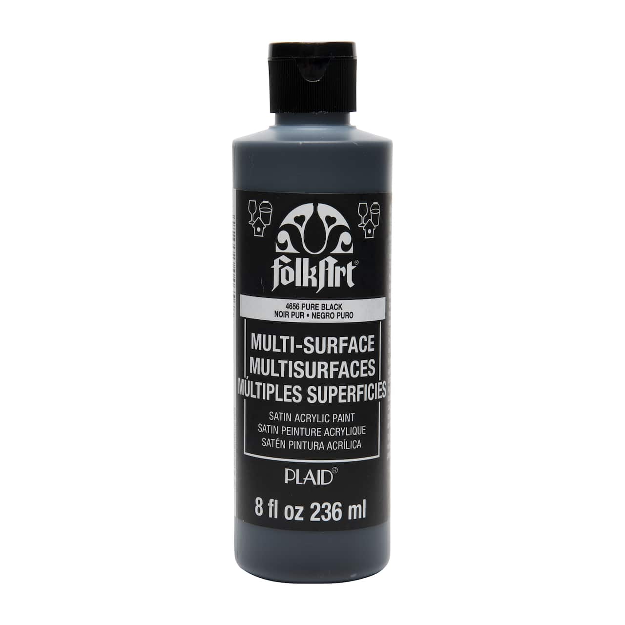 6 Pack: FolkArt® Pure Black Multi-Surface Satin Acrylic Paint, 8oz.